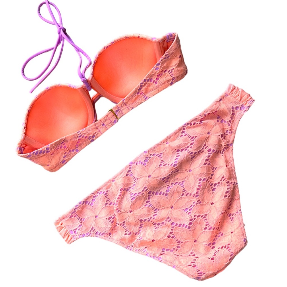 Victoria’s Secret’s Orange Purple Lace Bikini Padded push-up 34B Medium - Picture 4 of 5